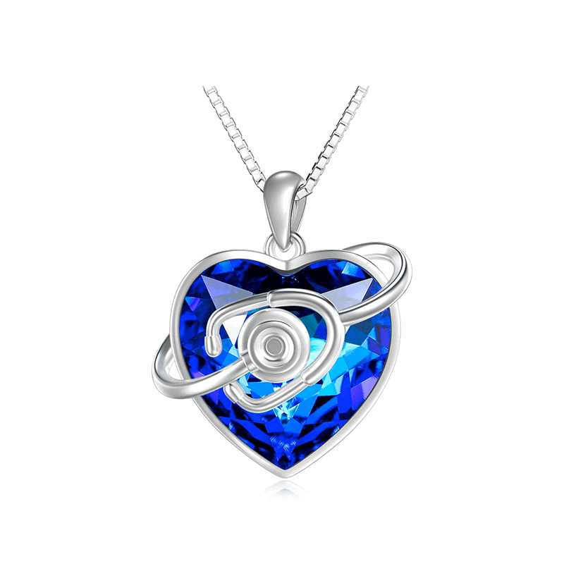 Sterling Silver Heart Crystal Pendant Necklace-1