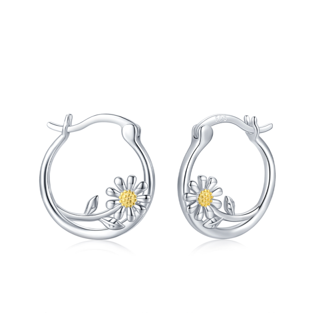 Boucles d'oreilles marguerite en argent sterling bicolore-1