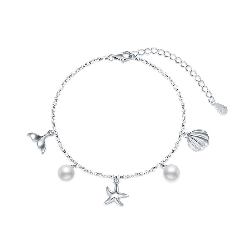 Sterling Silver Pearl Starfish Pendant Bracelet-1