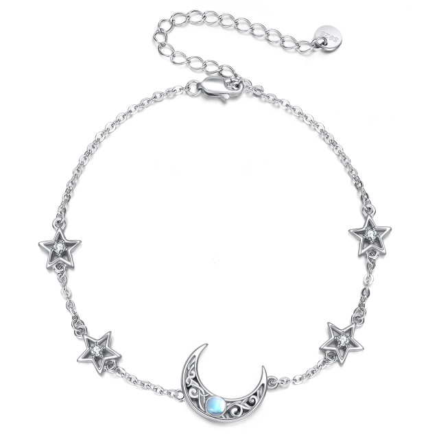 Bracelet de cheville en argent sterling en forme circulaire de pierre de lune, lune et éto-1