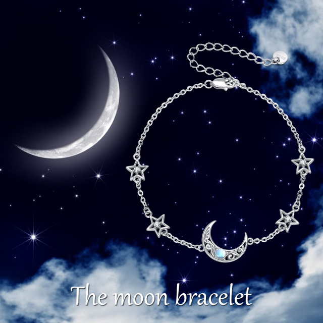 Cavigliera a strato singolo in argento sterling con stella di luna e pietra di luna a forma circolare-5