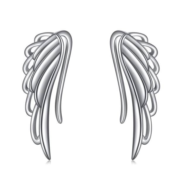 Sterling Silver Angel Wing Stud Earrings-2