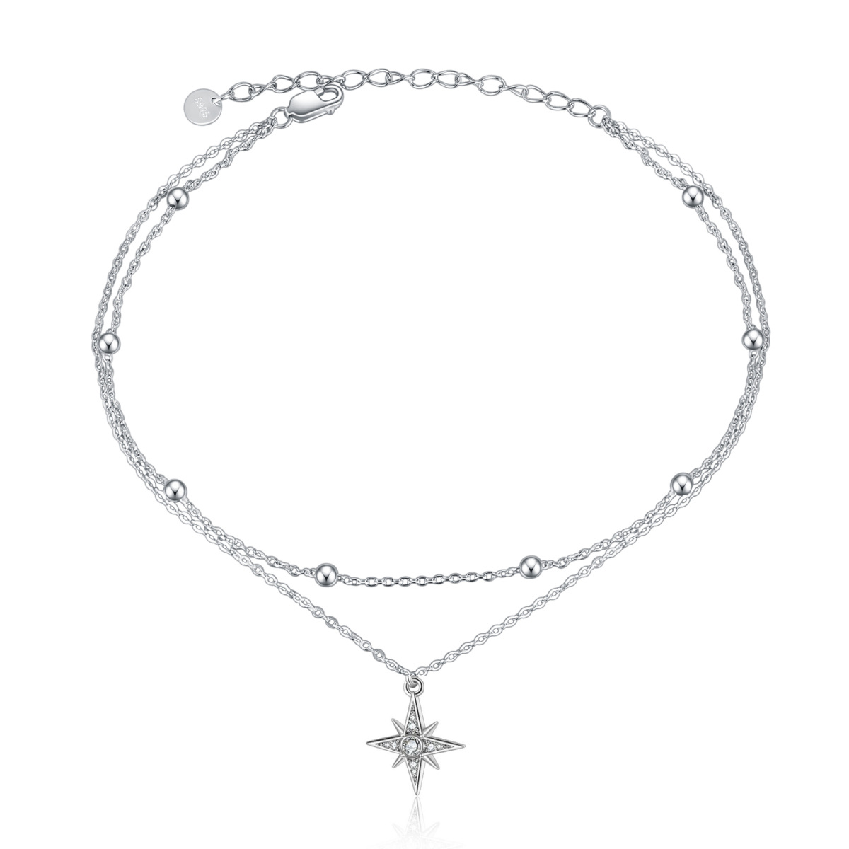 Sterling Silver Circular Shaped Cubic Zirconia Star Multi-layered Anklet-1