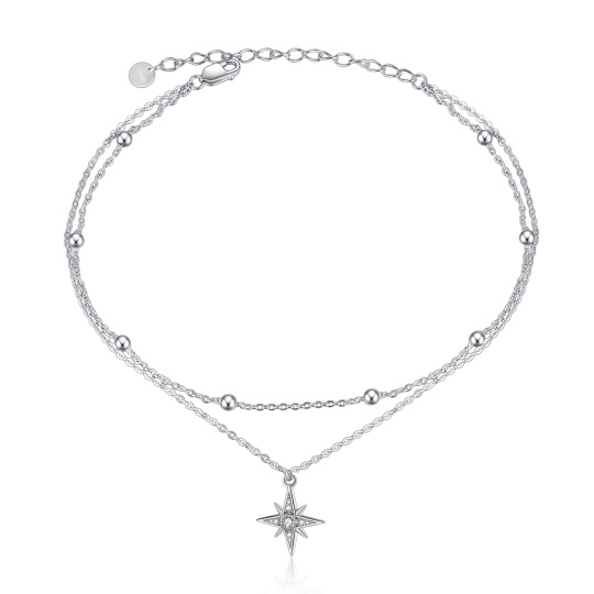 Sterling Silver Circular Shaped Zircon Stars Multi-layered Anklet