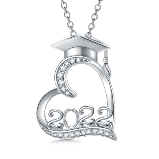Sterling Silver Cubic Zirconia Trencher Cap & Heart Personalized Classic Name Pendant Necklace for Graduation