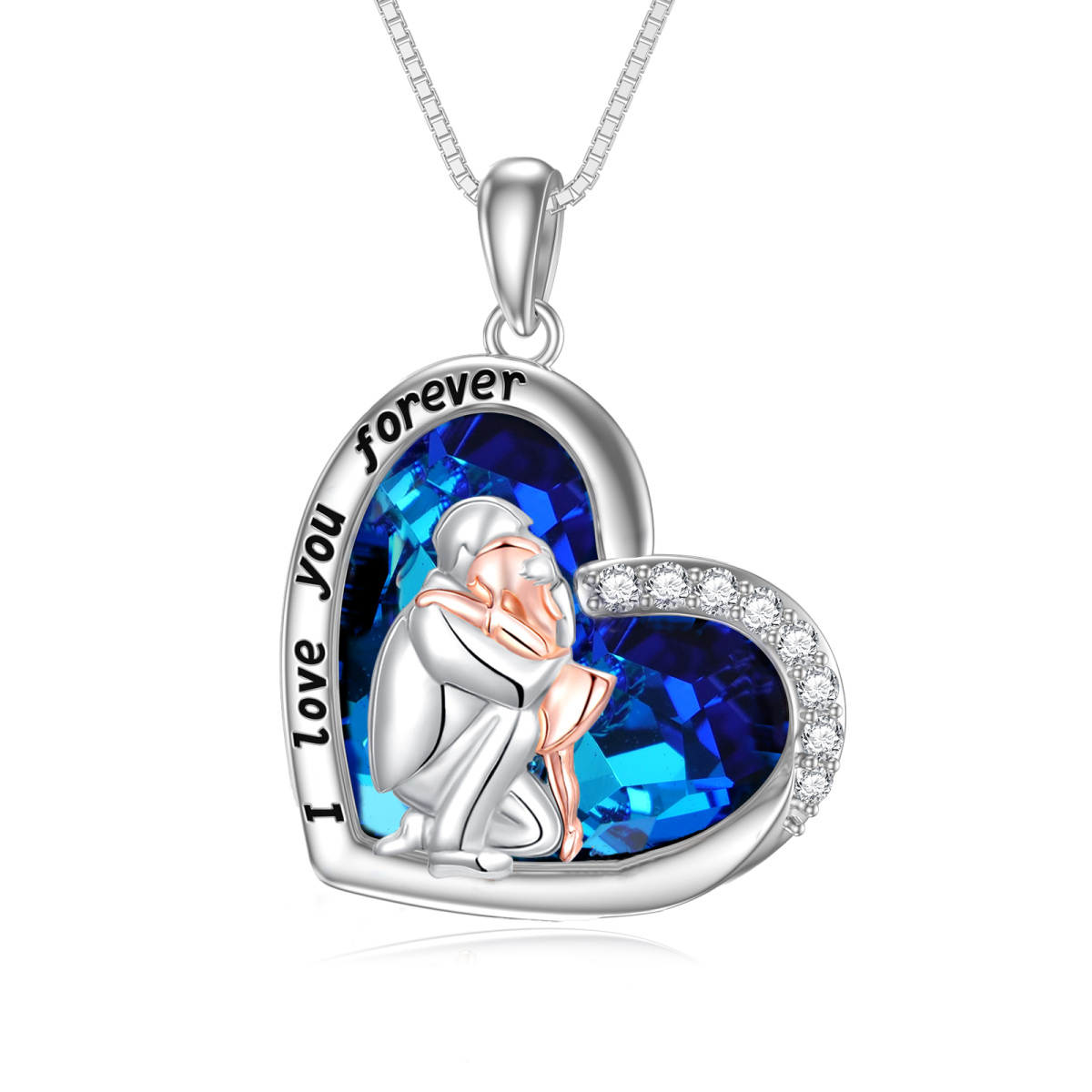 Collier en argent sterling en forme de coeur Père & Fille & pendentif en cristal avec mot-1