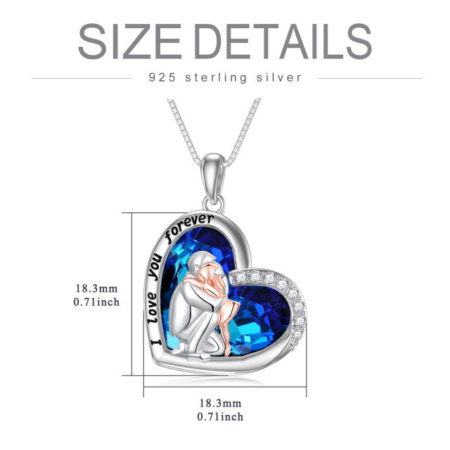 Sterling Silver Two-tone Heart Shaped Father & Daughter & Heart Crystal Pendant Necklace with Engraved Word-3
