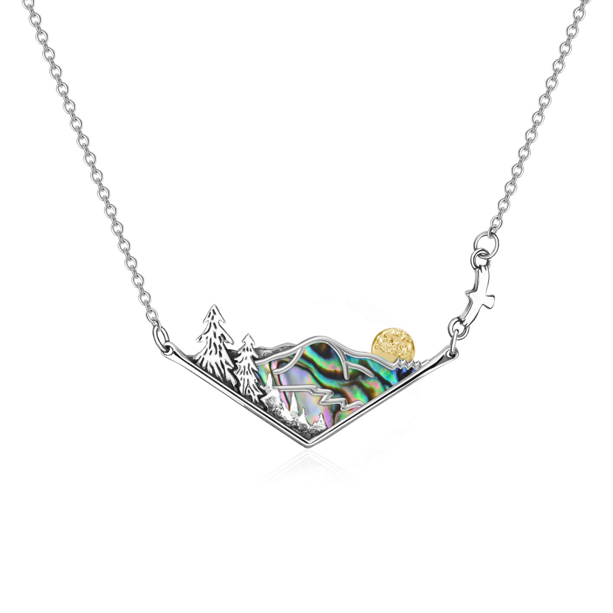 Sterling Silver Tri-tone Mountains Pendant Necklace-1