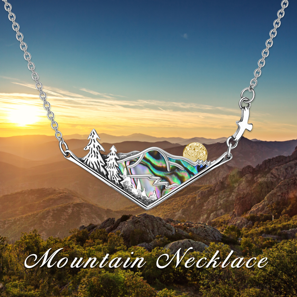 Sterling Silver Tri-tone Mountains Pendant Necklace-6