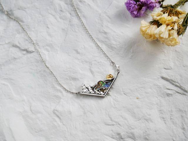 Sterling Silver Tri-tone Mountains Pendant Necklace-3