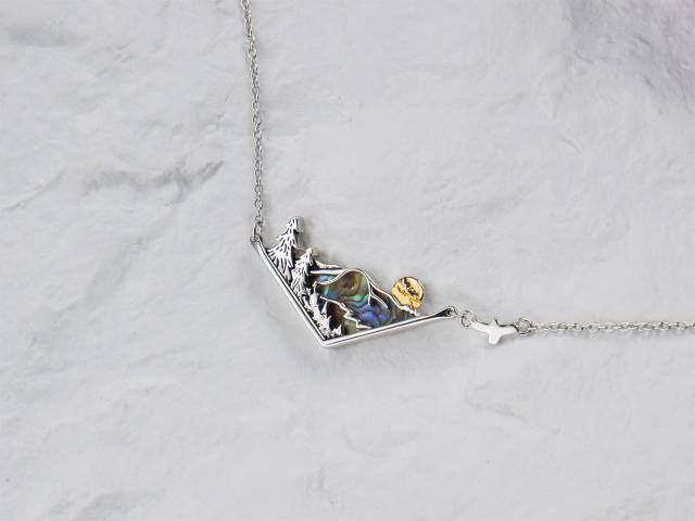 Sterling Silver Tri-tone Mountains Pendant Necklace-2