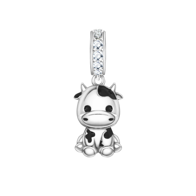 Amuleto de vaca com zircônia cúbica em prata esterlina banhada a ouro branco-0