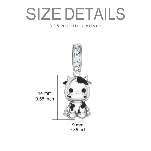 Cubic Zirconia Cow Charm in White Gold Plated Sterling Silver-4