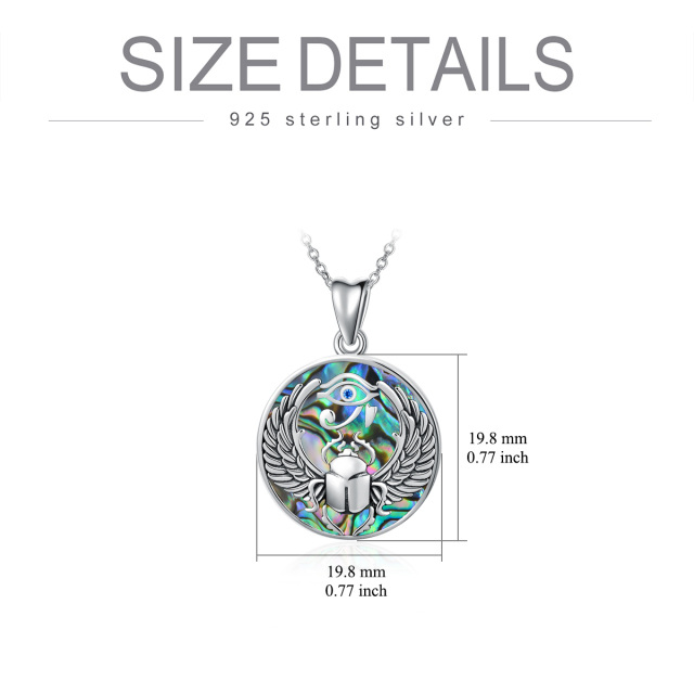 Sterling Silver Circular Shaped Abalone Shellfish Eye Of Horus Pendant Necklace-3