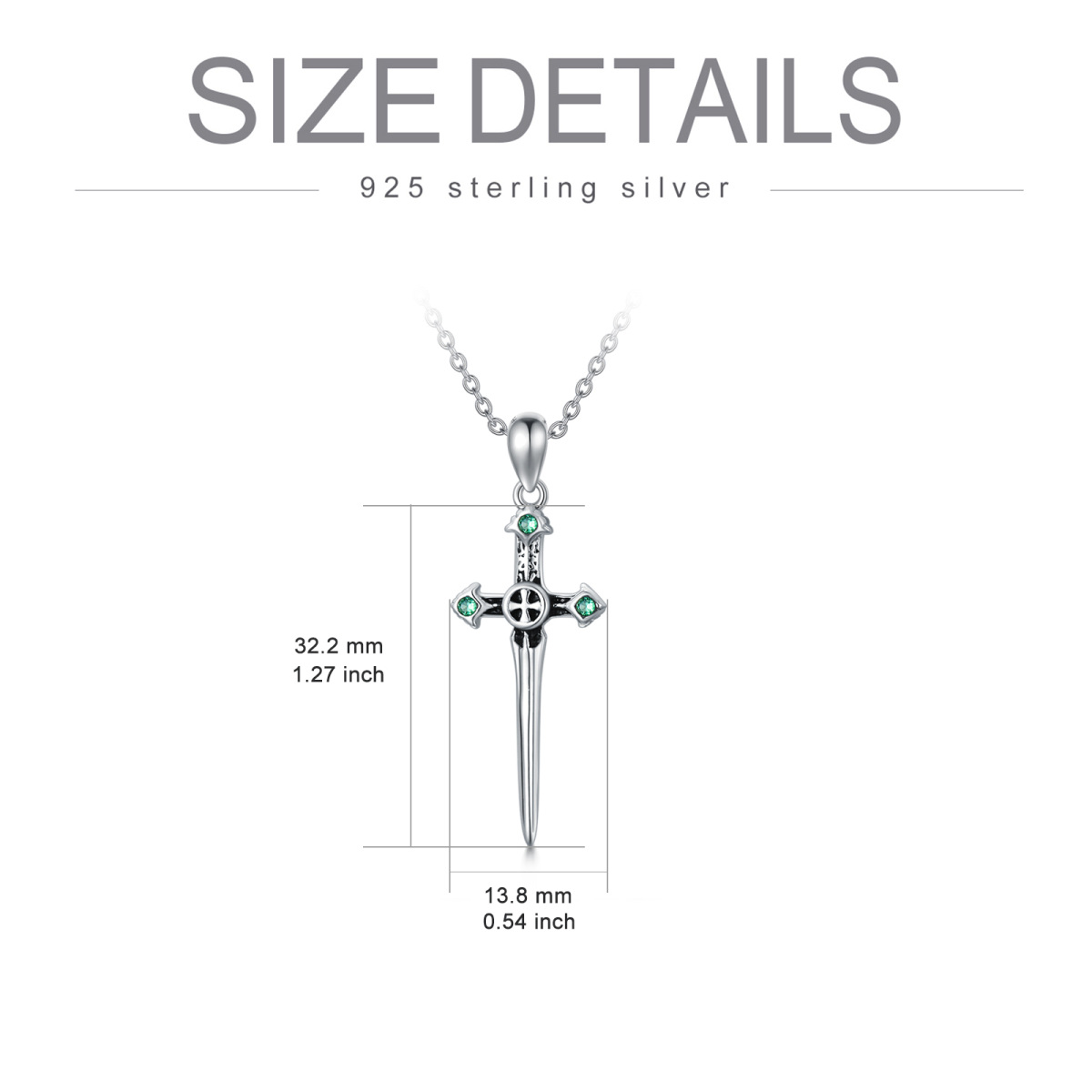 Sterling Silver Circular Shaped Crystal Cross & Sword Pendant Necklace-6