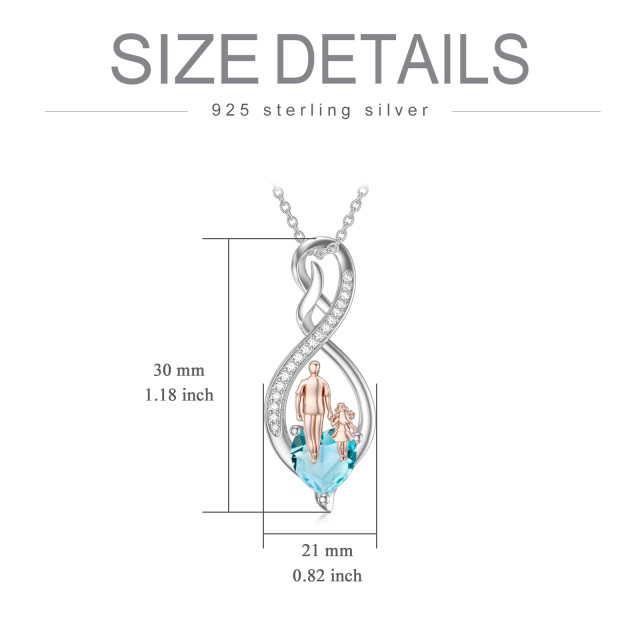 Sterling Silber zweifarbig Herz geformt Zirkonia Vater & Tochter & Unendlichkeit Symbol An-3