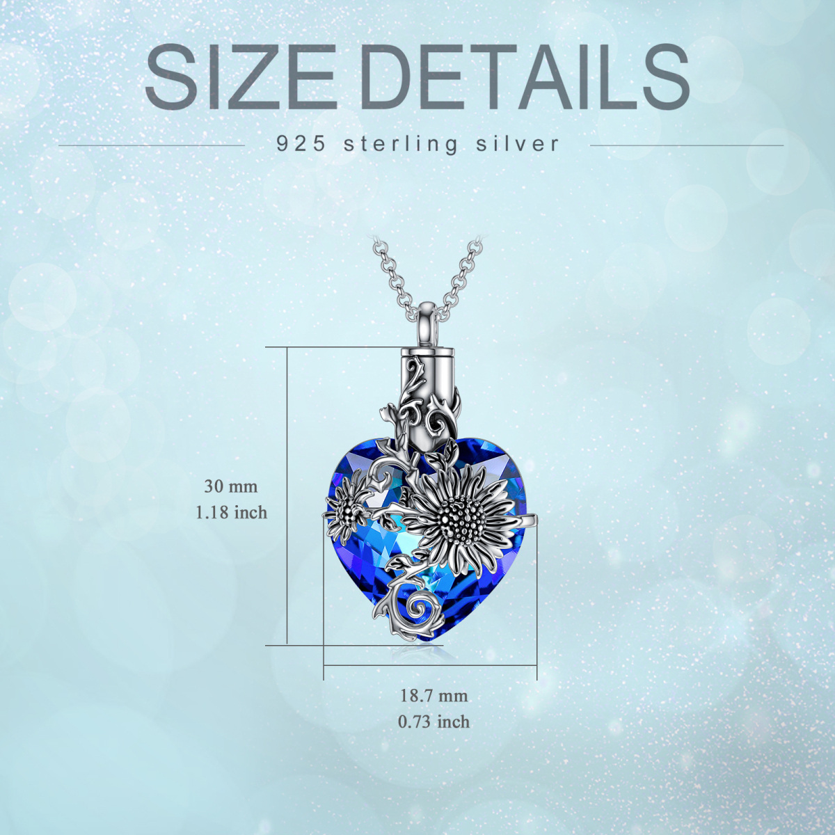 Sterling Silver Heart Shaped Crystal Sunflower Pendant Necklace-5