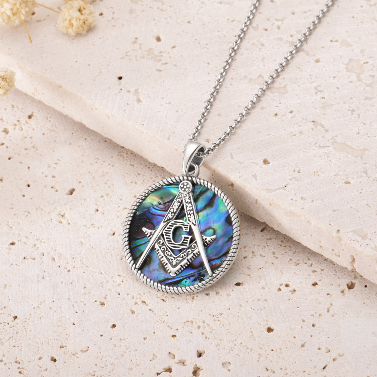 Collier en argent sterling avec pendentif Abalone Shellfish Masonic Symbol (symbole maçonn-3