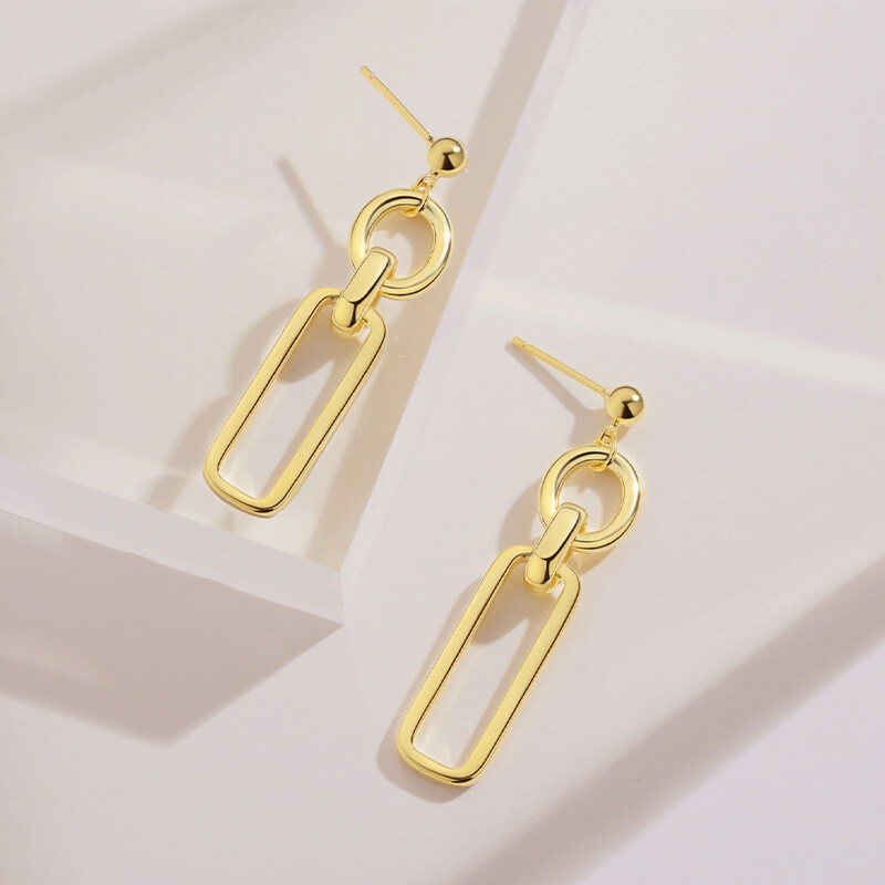 Sterling Silver with Yellow Gold Plated Paper Clip & Round Drop Earrings-6