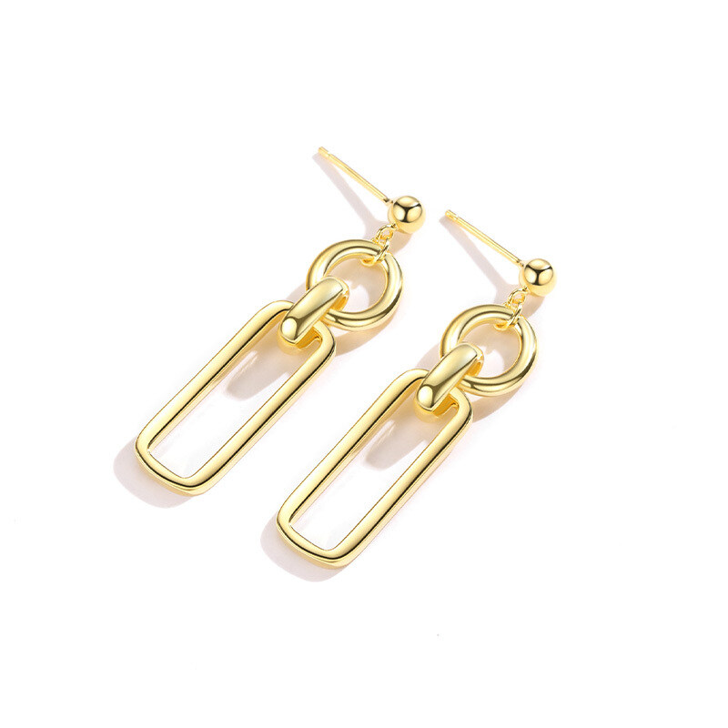 Boucles d'oreilles en argent sterling avec trombones et pendants ronds plaqués or jaune-4