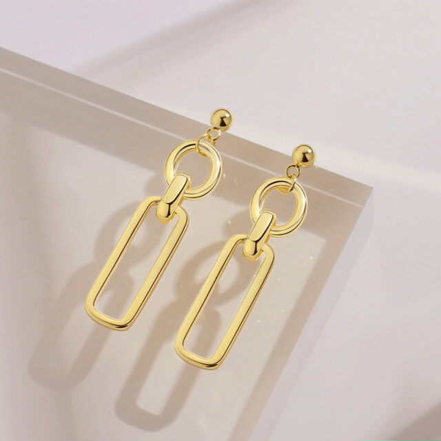 Sterling Silver with Yellow Gold Plated Paper Clip & Round Drop Earrings-7