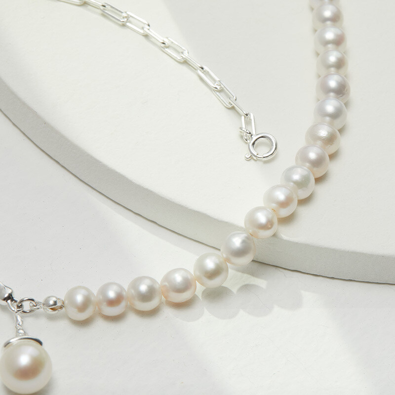 Sterling Silver Circular Shaped Pearl Pendant Necklace-6
