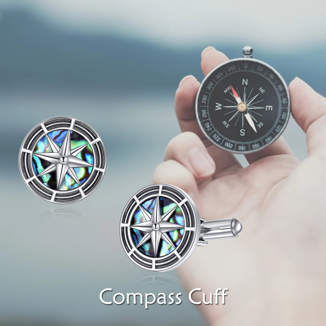 Sterling Silver Abalone Shellfish Compass Cufflinks-6