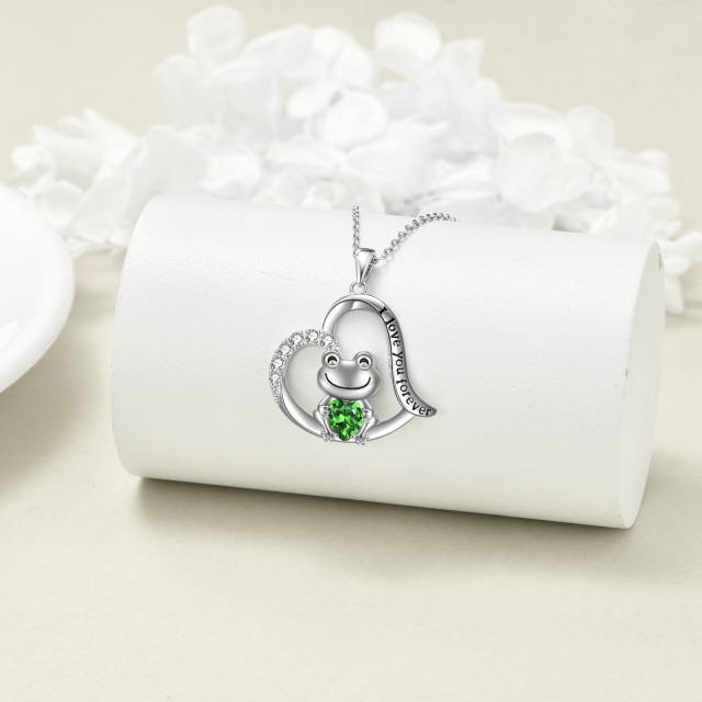 Sterling Silver Cubic Zirconia Frog & Heart Urn Necklace for Ashes with Engraved Word-2