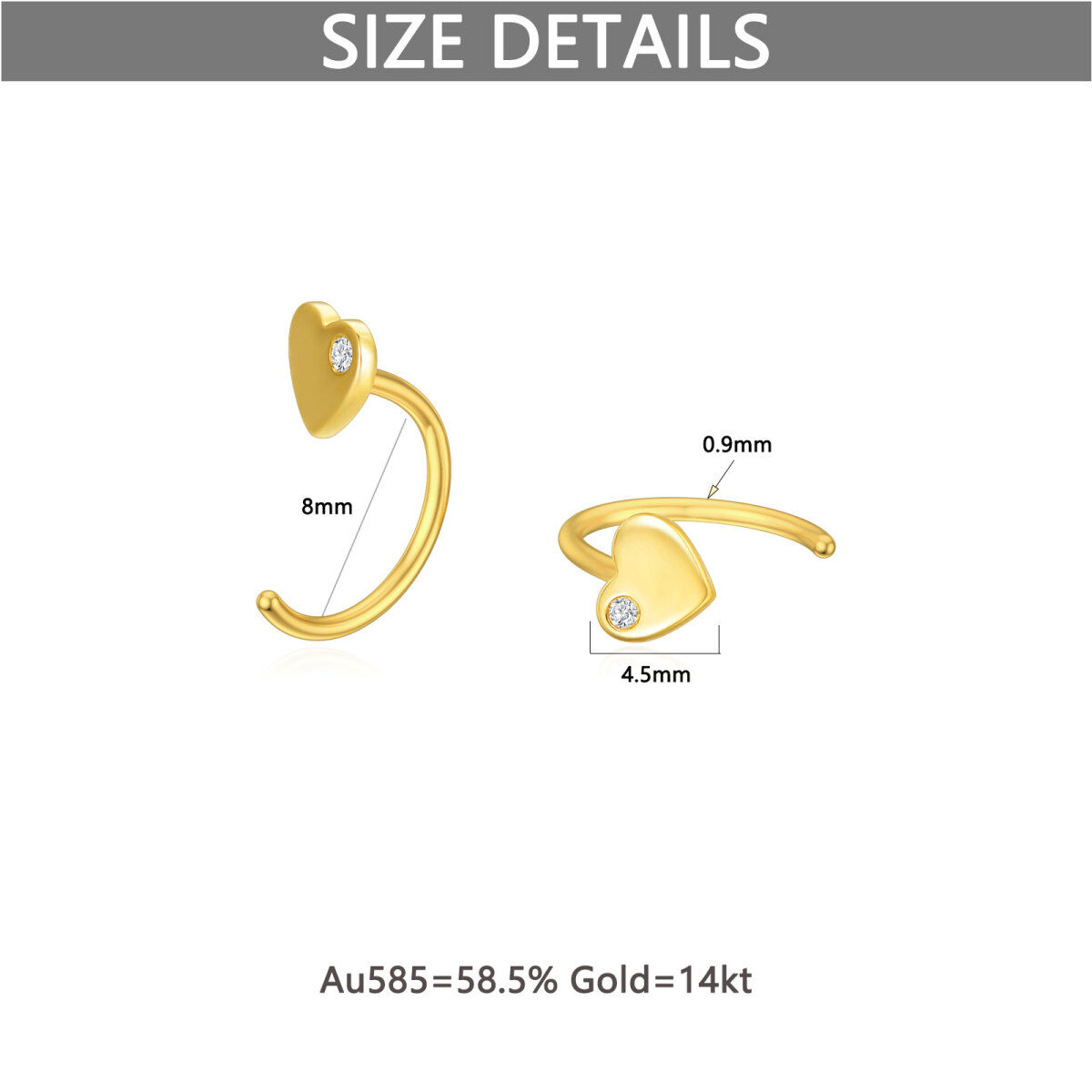 Boucles d'oreilles cœur en or 14K à zircon cubique-5