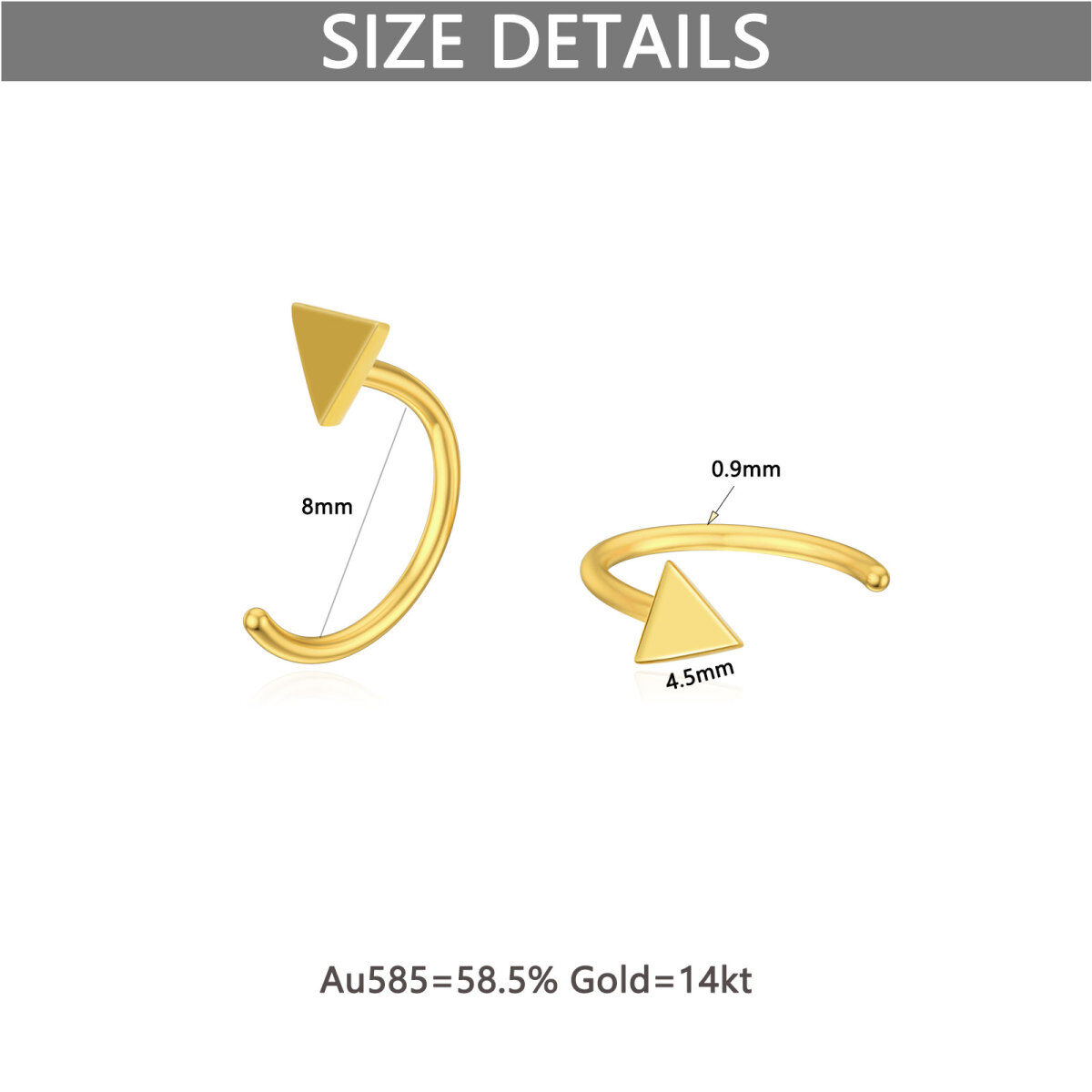 Pendientes de medio aro triangulares de oro amarillo de 14 quilates, regalos de joyería ideales para mujeres-5