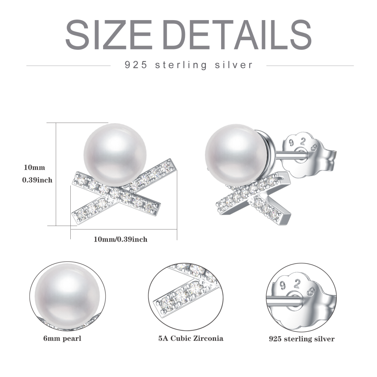 Pearl Stud Earrings in Sterling Silver Gifts for Her Pearl Earring-5