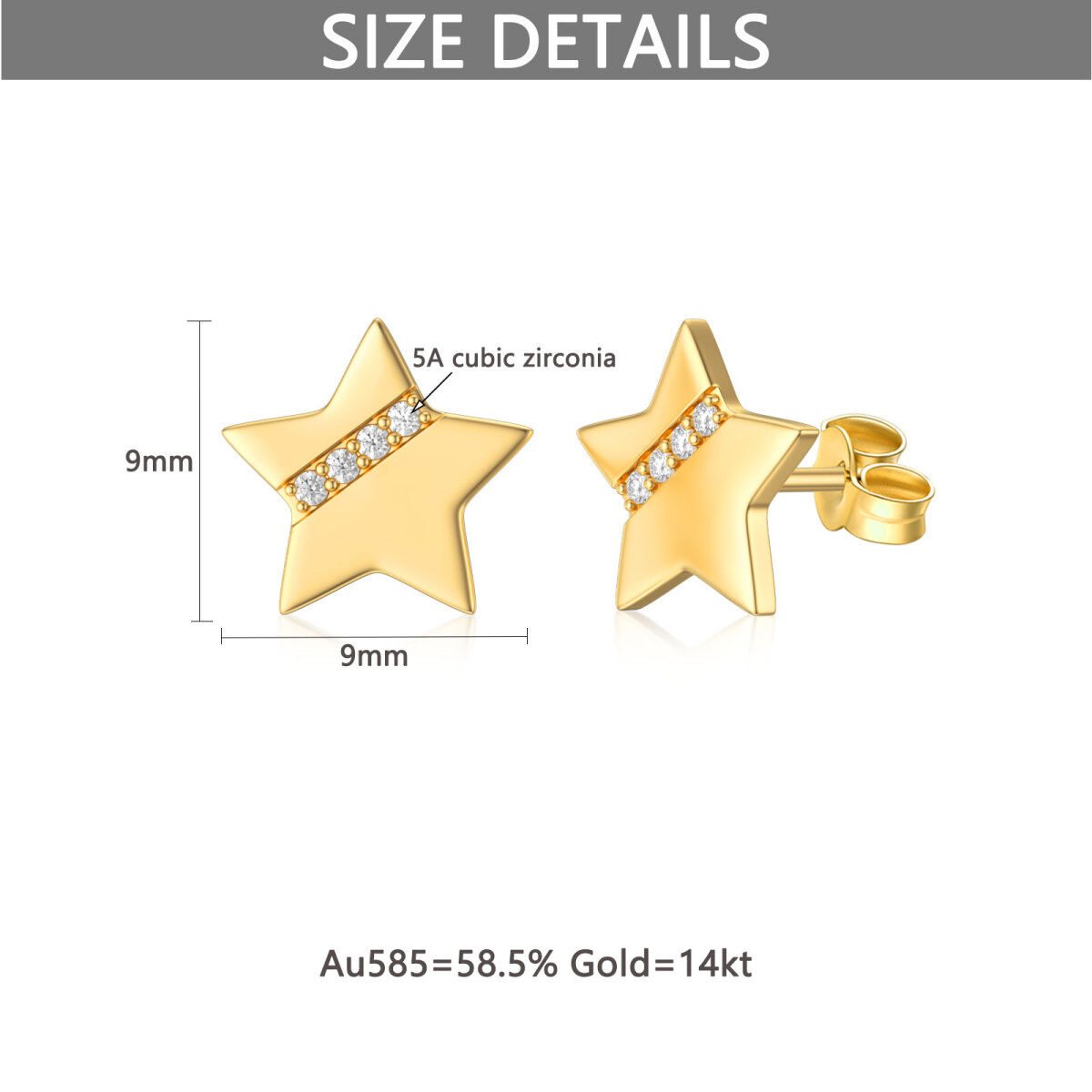 14K Gold Cubic Zirconia Stars Stud Earrings-6