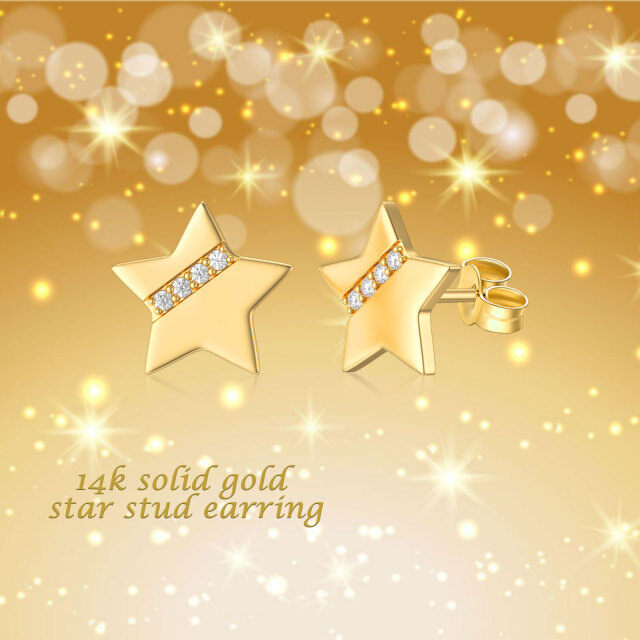 Brincos de estrela com zircónias cúbicas em ouro de 14K-4