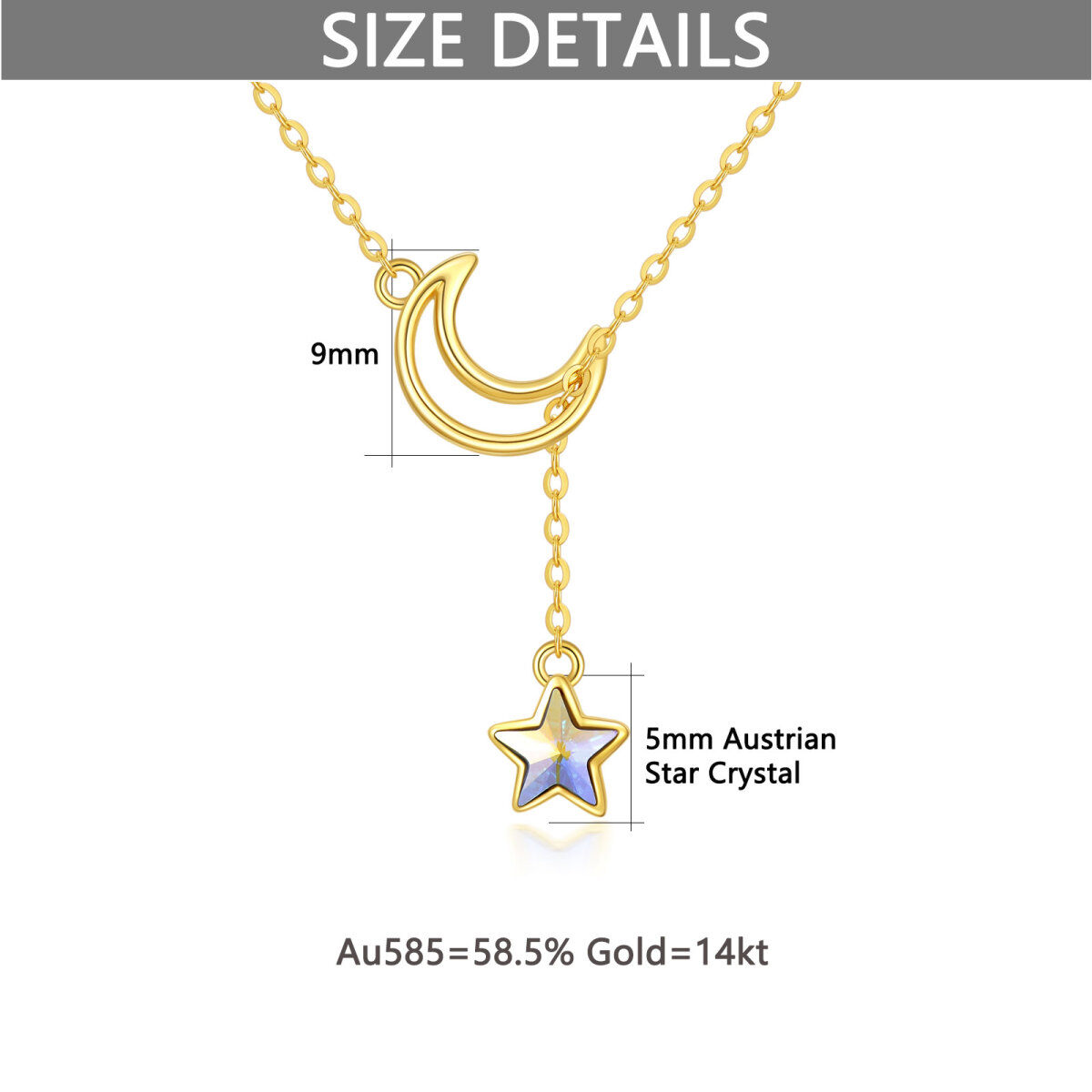 14K Gold Crystal Star Adjustable Y Necklace-6