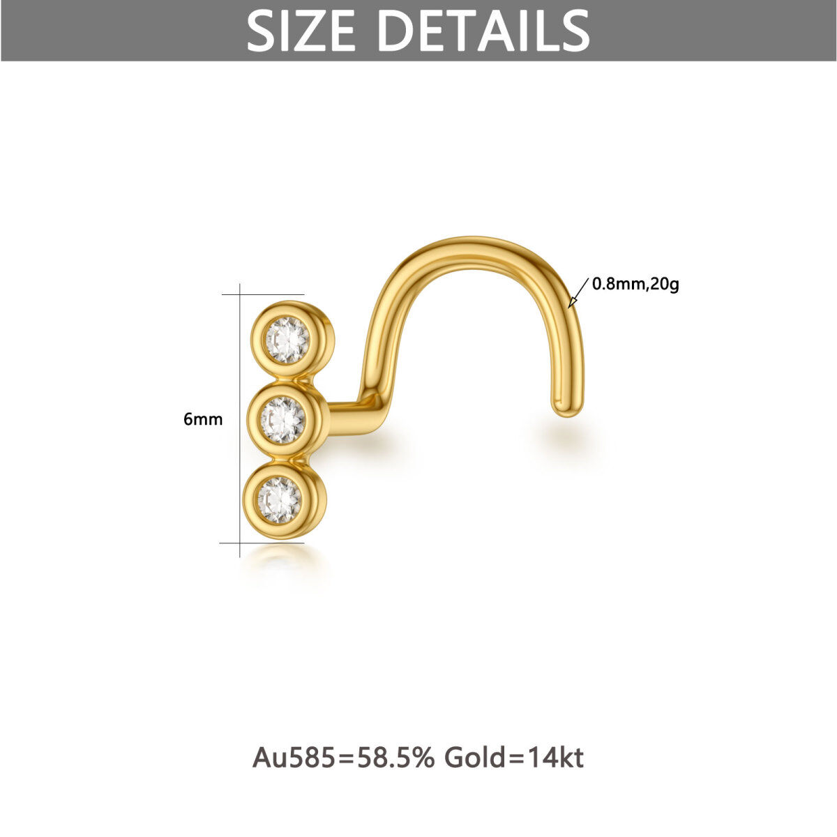 14K Gold kubischer Zirkonia Nasenring-5