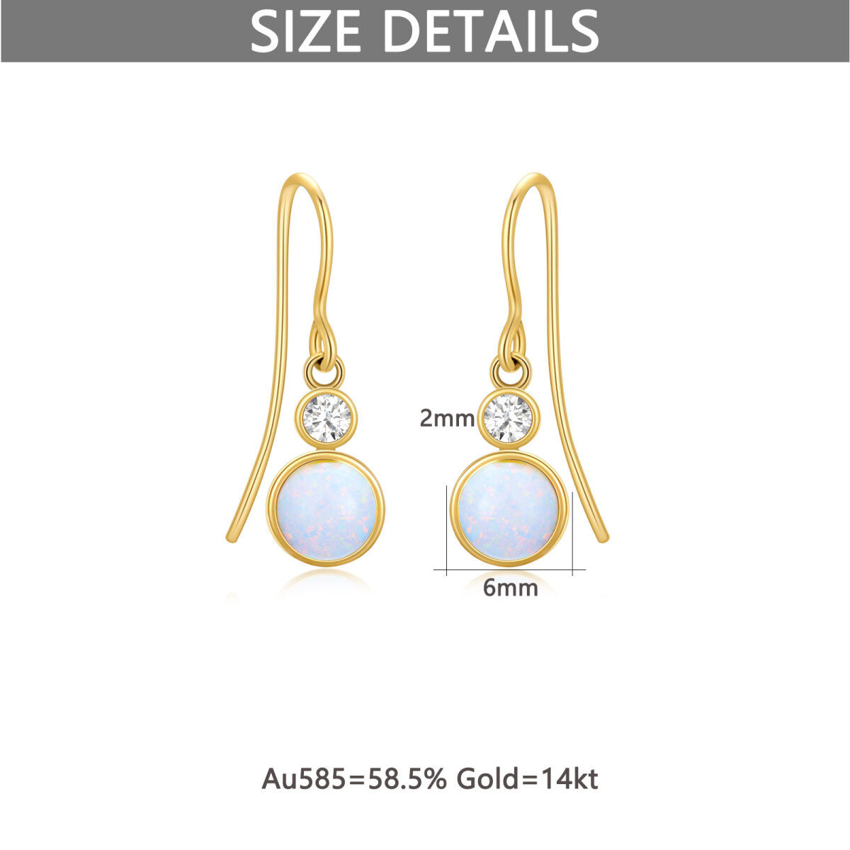 Boucles d'oreilles pendantes en or 14K avec opale ronde-5