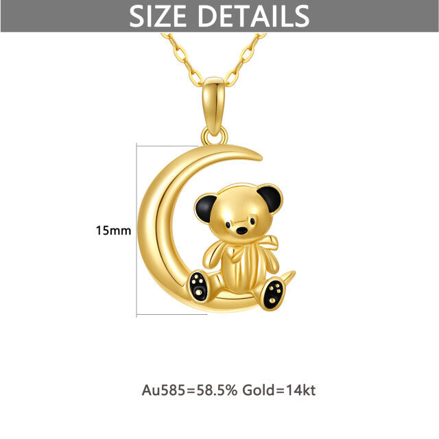 14K Yellow Gold Plated Bear & Moon Pendant Necklace-4