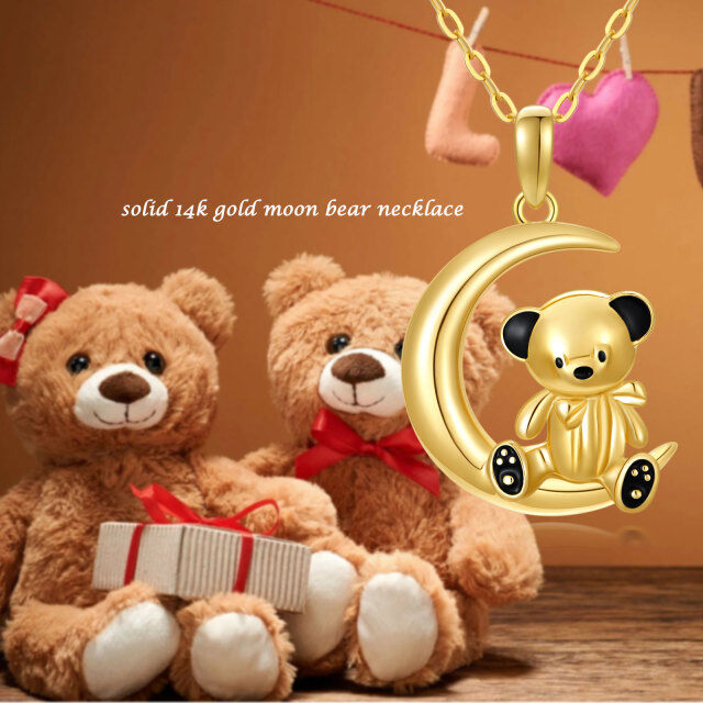 14K Gold Bear & Moon Pendant Necklace-6