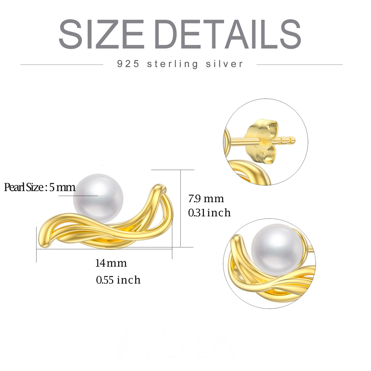 Vergoldete unregelmäßige Perlenohrstecker aus Sterlingsilber, Geschenke für Frauen und Mädchen-5