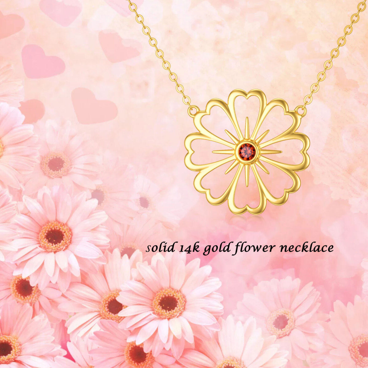 14K Gold Circular Shaped Cubic Zirconia Daisy Pendant Necklace-6