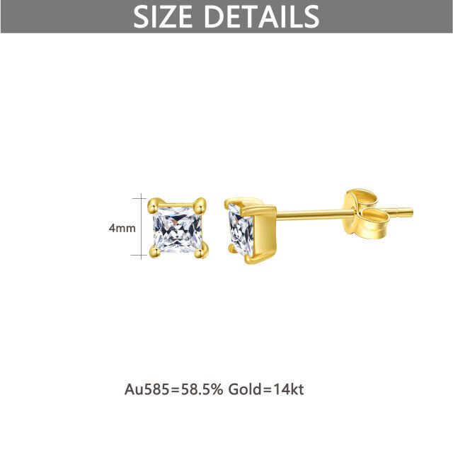 14K Gold Cubic Zirconia Square Stud Earrings-4