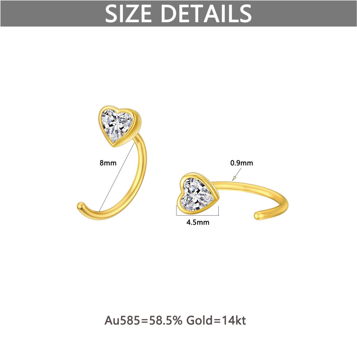14K Gold Cubic Zirconia Heart Hoop Earrings-6