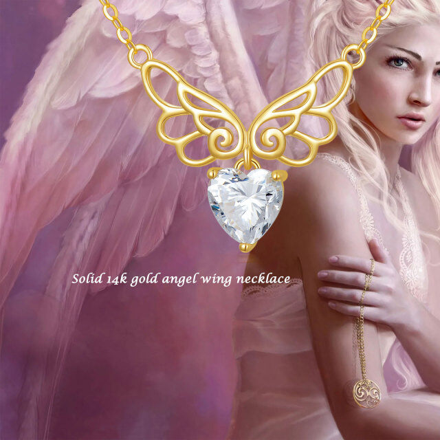 Colar com pingente de asa de anjo de zircônia cúbica em formato de coração em ouro 14K-4