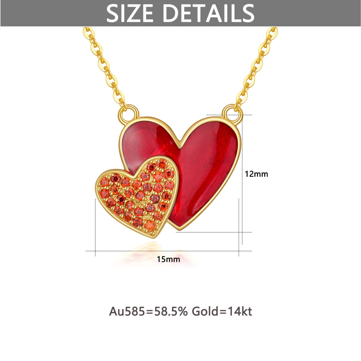 14K Gold Cubic Zirconia Red Heart With Heart Pendant Necklace-6