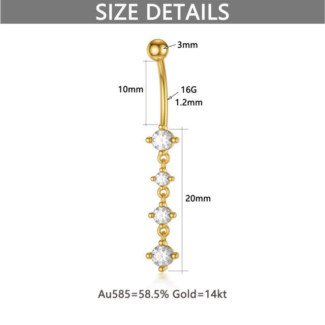 Anel em ouro de 14 quilates com zircónias redondas e cúbicas para o umbigo-5
