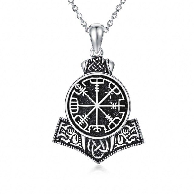 Sterling Silver Viking Rune Pendant Necklace for Men-0