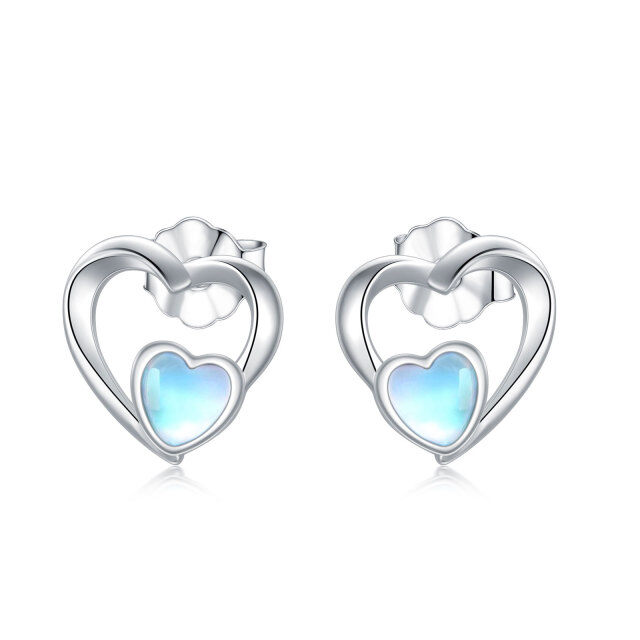 Heart Moonstone Earrings Ladies 925 Sterling Silver Moonstone Heart Jewelry Gift for Women Girls-0