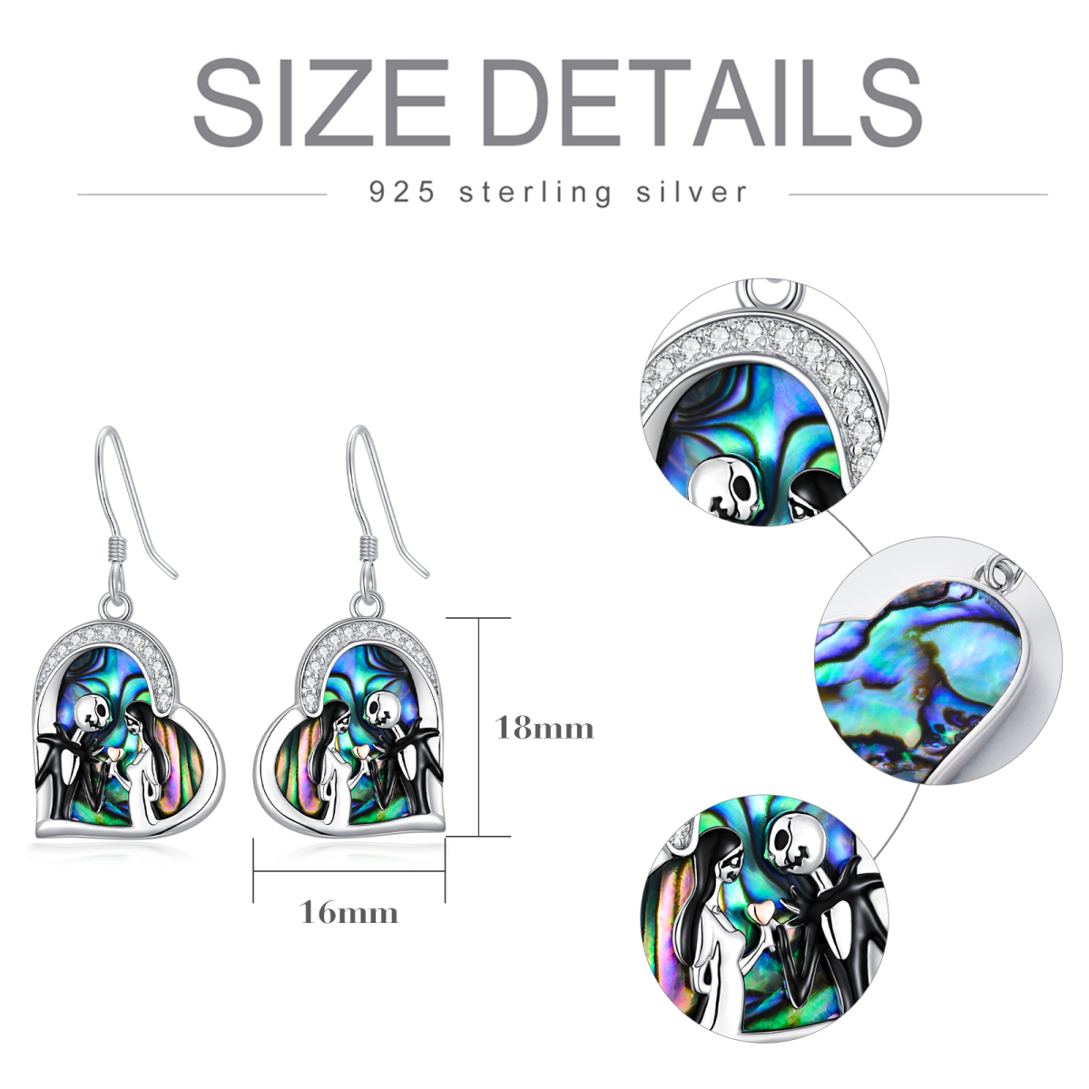 Boucles d'oreilles pendantes en argent sterling en forme de coeur avec abalone et zircon c-5