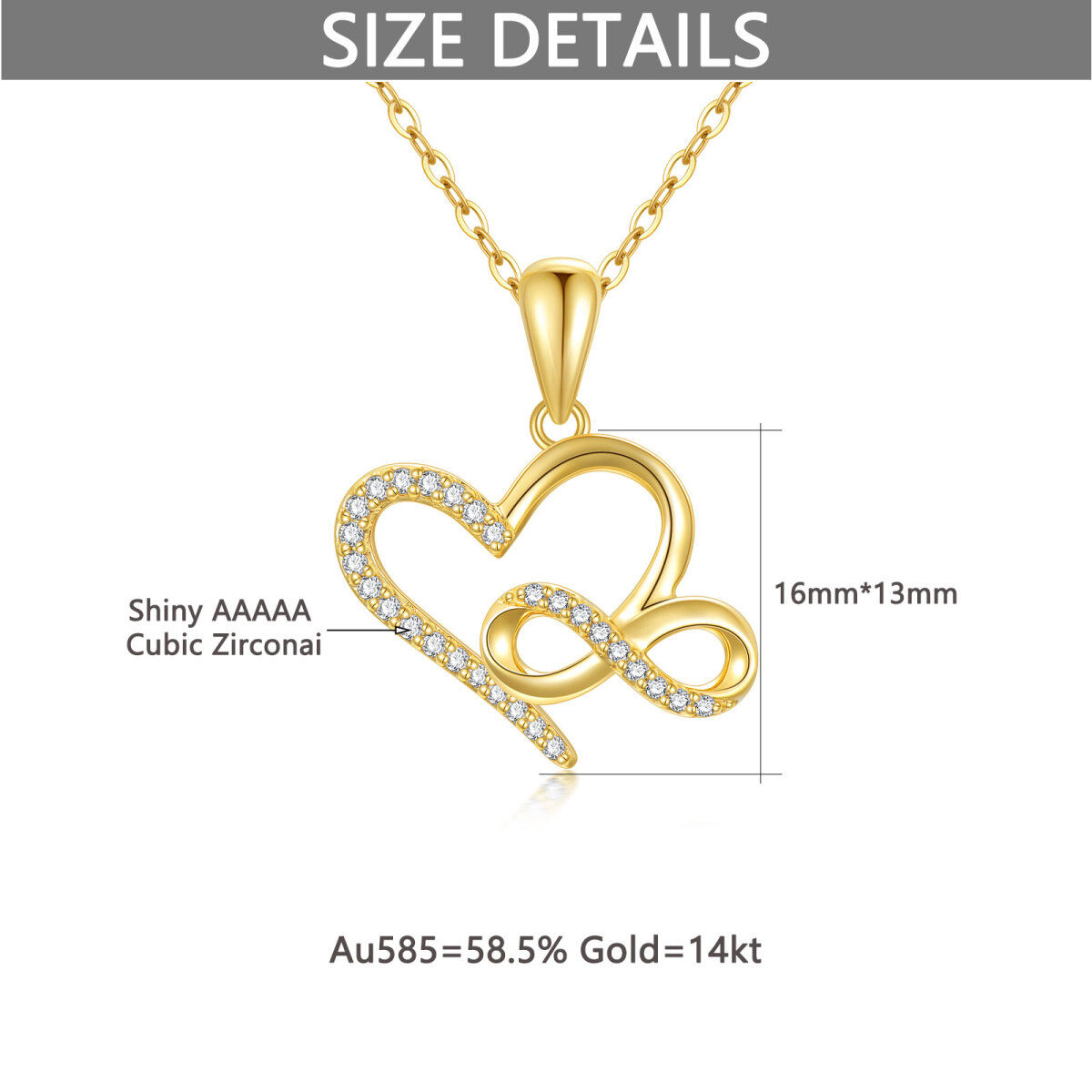 Collar colgante de oro de 14 quilates con circonita cúbica en forma de corazón y símbolo d-6