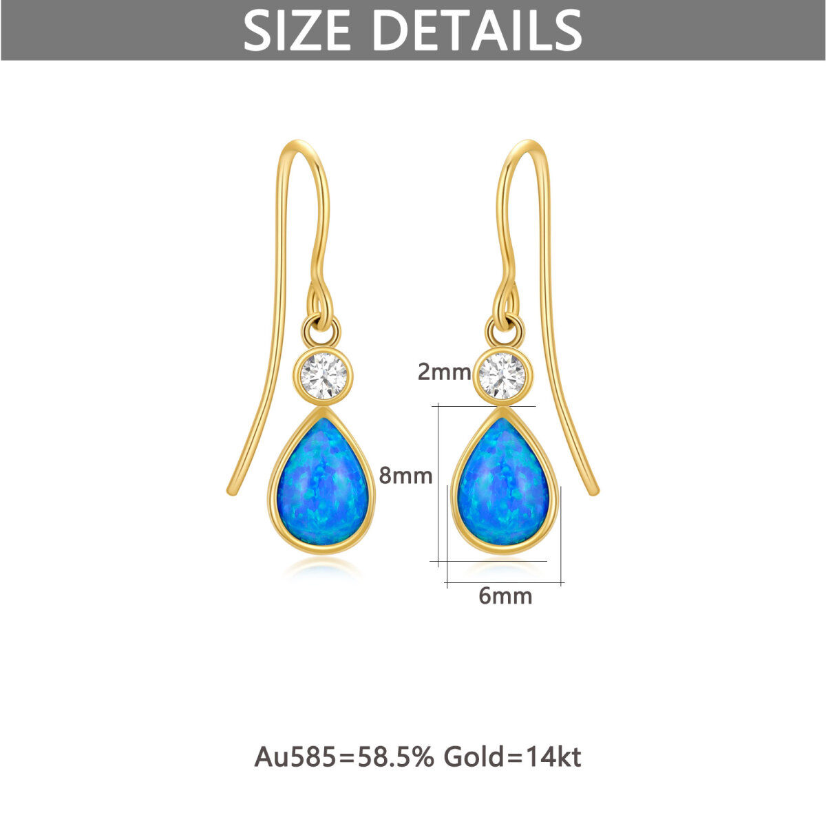Boucles d'oreilles pendantes en or 14K avec opale en forme de poire-5